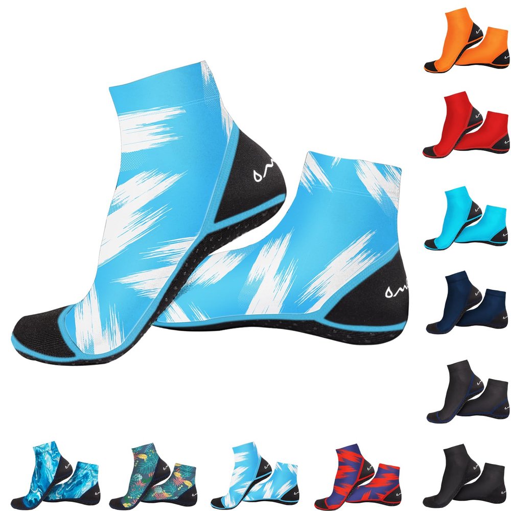 OMGear Sand Soccer Socks Water Socks for Women Men Youth Spandex Beach Volleyball Shoes Swimming Pool Socks Anti-slip Neoprene Snorkel Booties for Bodyboarding Scuba Diving Kayaking.(Patterned Blue,L)