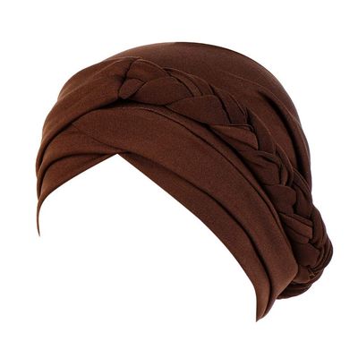 Women's Braid Bonnet Hat Solid Color Turban Hat Islam Muslim Head Cover Hat Cancer Patient Headscarf Hat (Coffee, One Size)