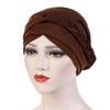 Women's Braid Bonnet Hat Solid Color Turban Hat Islam Muslim Head Cover Hat Cancer Patient Headscarf Hat (Coffee, One Size) view 2