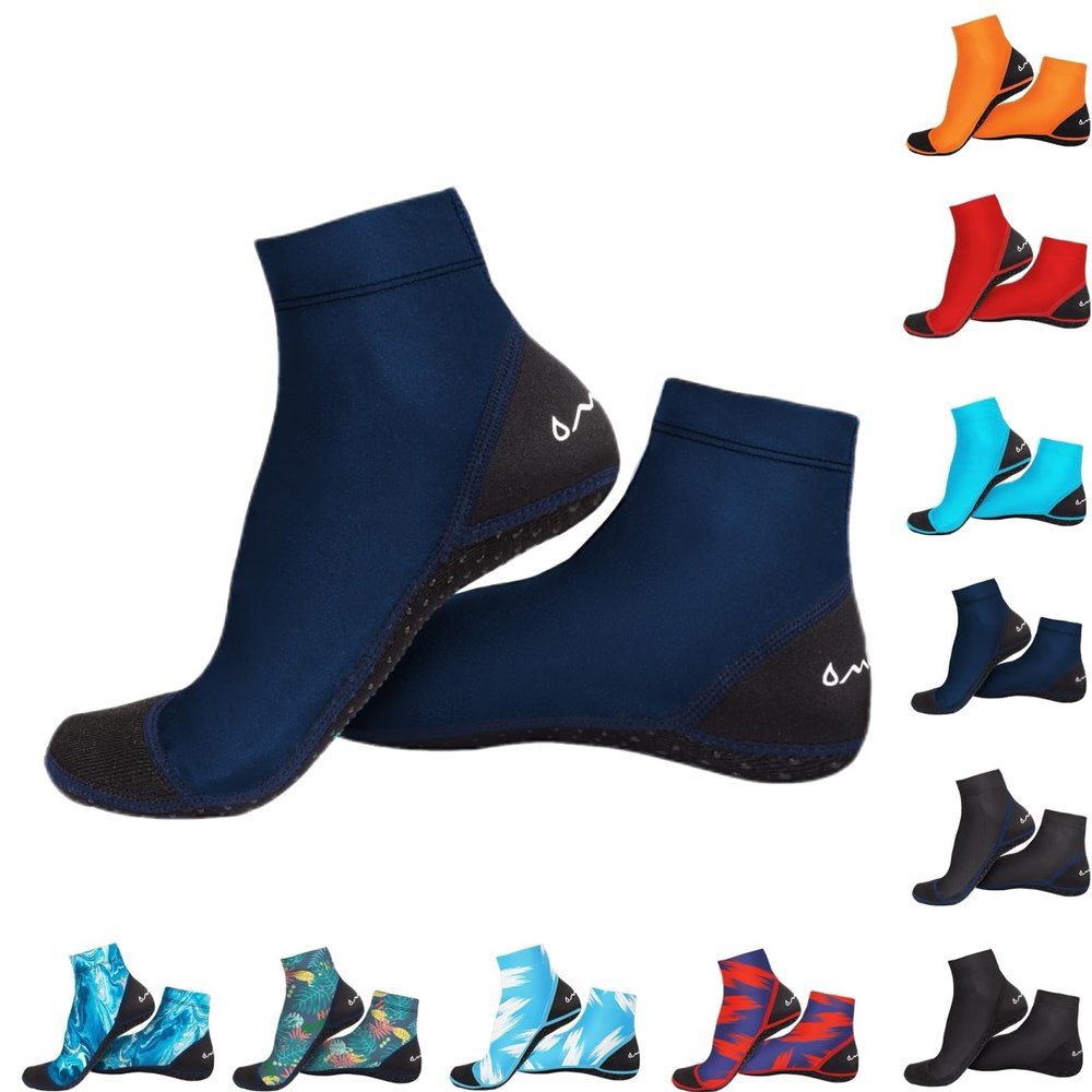 OMGear Sand Soccer Socks Water Socks for Women Men Youth Spandex Beach Volleyball Shoes Swimming Pool Socks Anti-Slip Neoprene Snorkel Booties for Bodyboarding Scuba Diving Kayaking.(Navy,M)