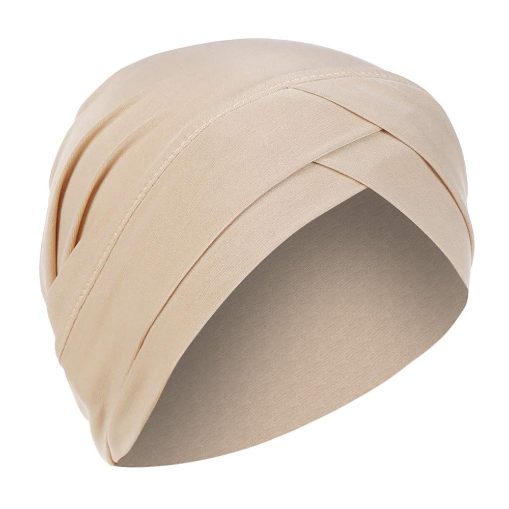 Solid Color Islam Muslim Turban Hats for Women Cancer Chemo Hair Loss Headwrap Hat Hair Covered Wrap Hat (Beige, One Size)