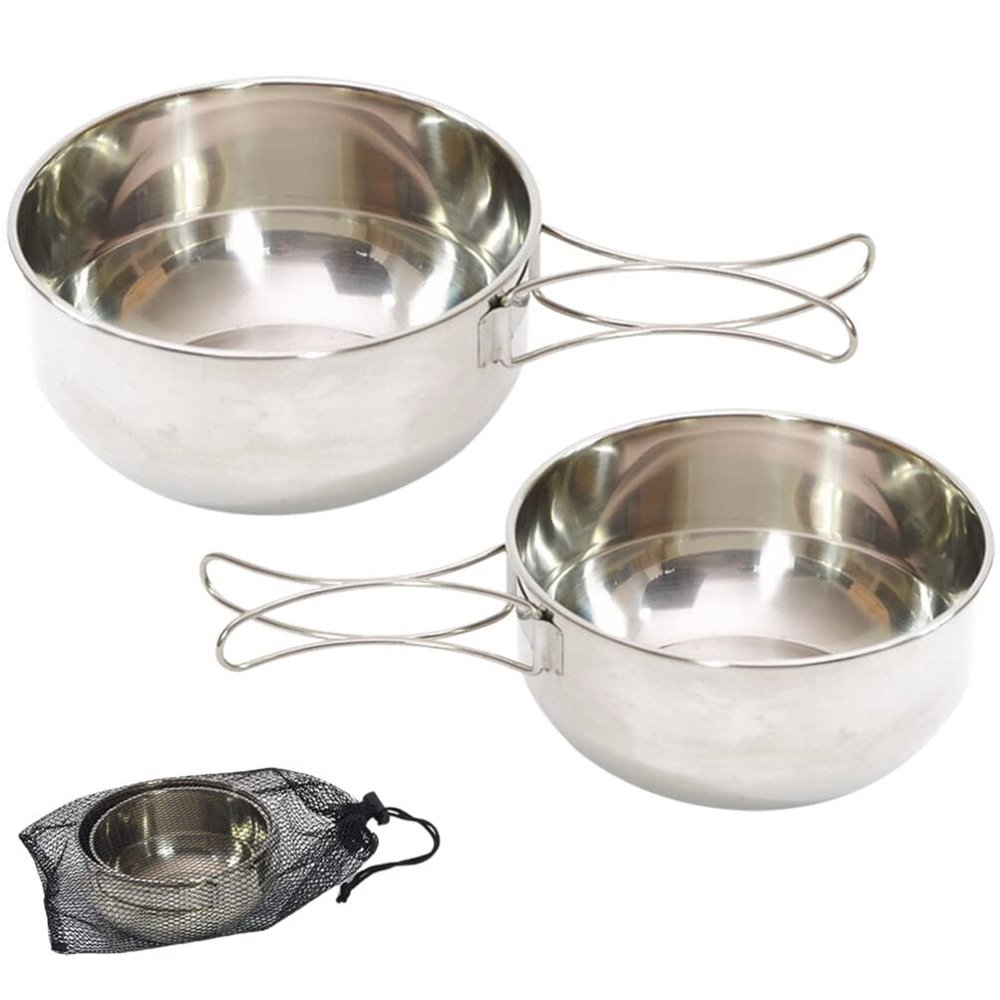 BESPORTBLE 1set Camping Bowl Foldable Handle Stainless Steel Outdoor Cookware for Barbecue Travel and Picnic and Easy to Clean