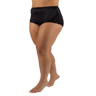 Shadowline Women's Nylon Full Brief Panty With Lace 3-Pack, Black, 10