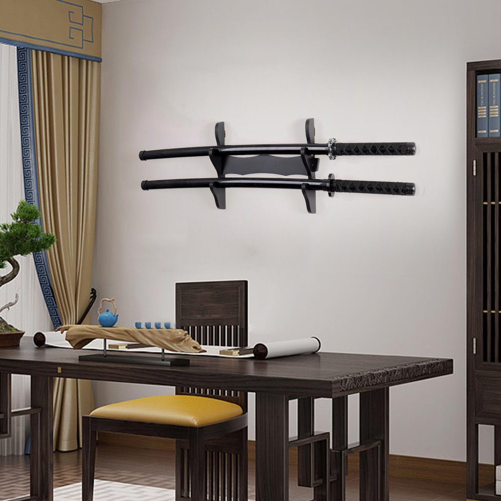 BYTOTU Samurai Sword Wall Mount-Katana Stand Wall Mount-(2 Layer) Sword Wall Mount Display-Samurai Sword Wall Mount 2 Tier-Sword Wall Mount-Martial Arts Swords Mount Display(Swords Not Included)