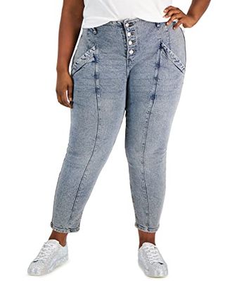 Tinseltown Trendy Plus Size Button Front Jeans Liv Wash 20W