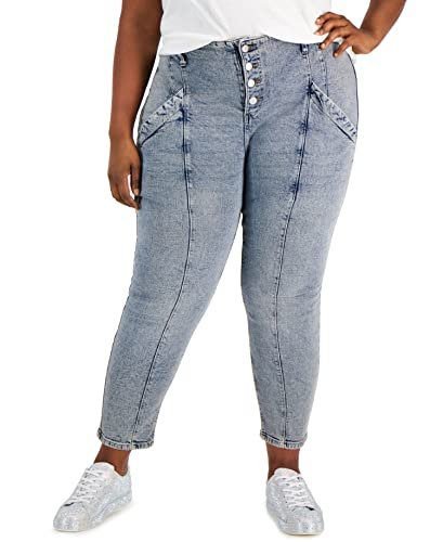 Tinseltown Trendy Plus Size Button Front Jeans Liv Wash 20W