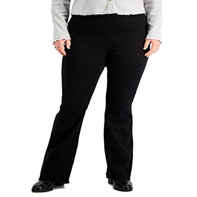 Tinseltown Trendy Plus Pull On Flared Leg Pants Black Wash 22W