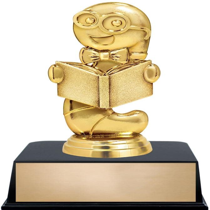 Crown Awards 6" Gold Reading Trophy with Custom Engraving, Black Contemporary Base, 50 Pack