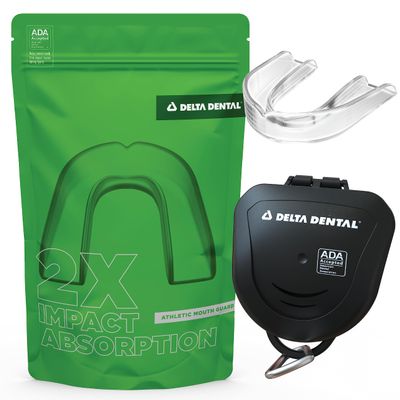 Delta Dental Athletic Sports Mouth Guard - ADA Accepted - 2X The Impact Absorption - Works with Braces 1 Pack No Strap (Adult, Clear No Strap)