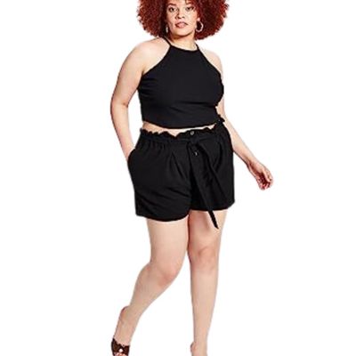 Trendy Plus Size High Rise Shorts Deep Black 2X