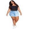 Tinseltown Trendy Plus Size High Rise Frayed Hem Mom Shorts Two Tone Wash 16W view 1