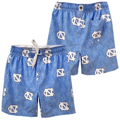 Wes and Willy NCAA Mens Palm Tree Swim Trunk, North Carolina Tarheels, NC Blue, L