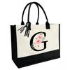 JOJHDR Initial Canvas Beach Tote Bag with Printed letter,Personalized Gifts for Women,Mom,Friends,Teachers and Bridesmaids(Letter G) view 1