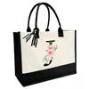 JOJHDR Initial Canvas Beach Tote Bag with Printed letter,Personalized Gifts for Women,Mom,Friends,Teachers and Bridesmaids(Letter J) view 1