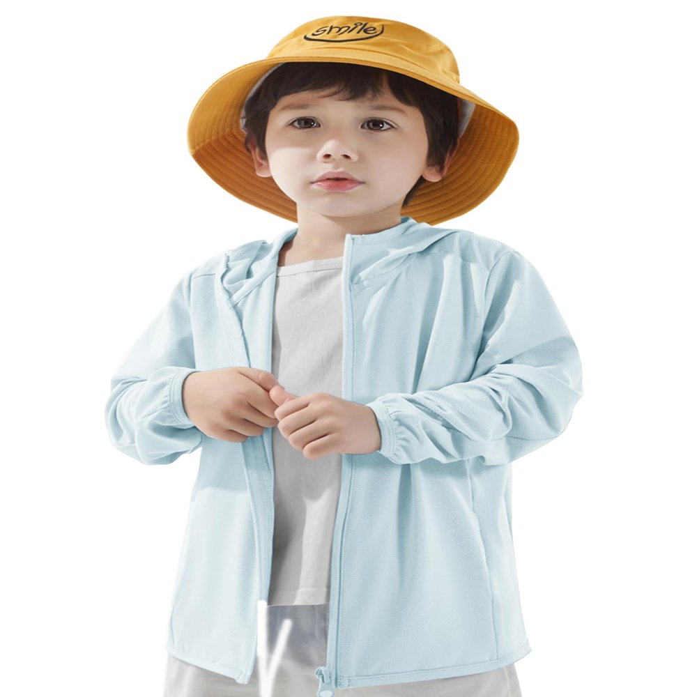 ACESTAR Kids UPF 50+ Sun Protection Shirts UV Long Sleeve Zip Up Hoodie SPF Cooling lightweight Jacket Workout Running Fishing Hiking (Light Blue,160)