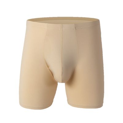 JEsilunmaMY Men's Mid Waist Athletic Underwear Ice Silk Support Pouch Boxer Briefs Solid Color Stretch Trunks Underpants (Apricot-1PC,Large)