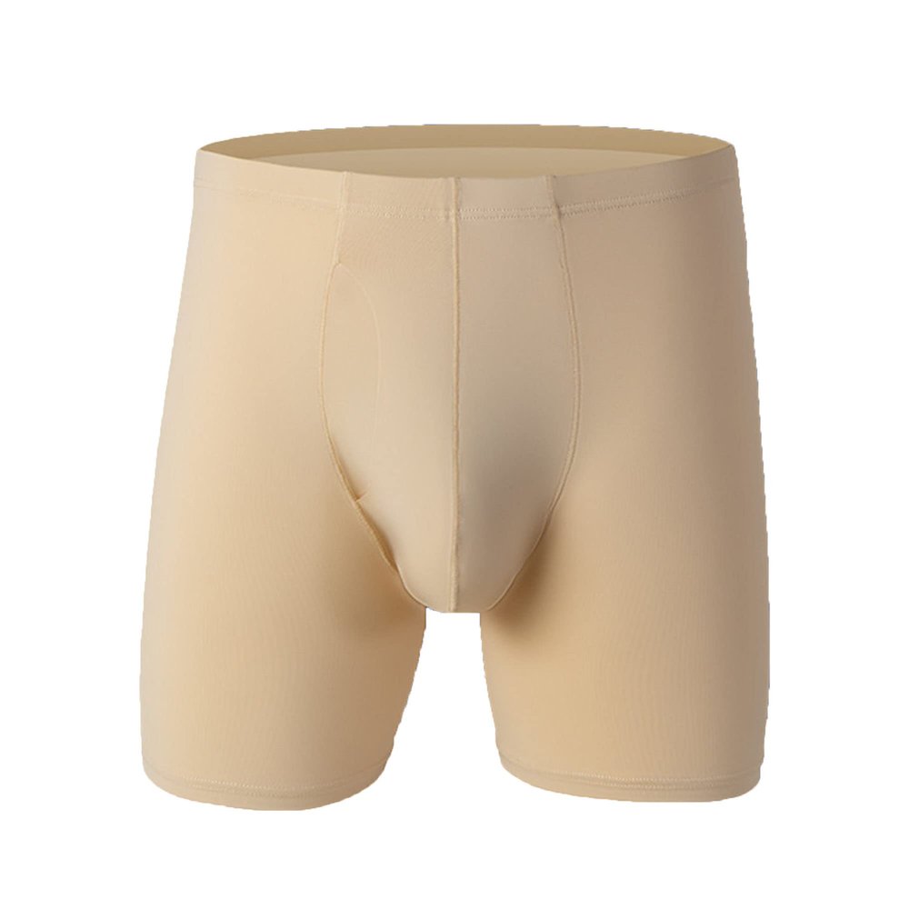 JEsilunmaMY Men's Mid Waist Athletic Underwear Ice Silk Support Pouch Boxer Briefs Solid Color Stretch Trunks Underpants (Apricot-1PC,Large)