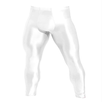 Moily Mens Thin Glossy Nylon Compression Baselayer Thermal Long Johns Underwear Footless Tights White Medium