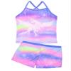 Akokvlar Girls Two Piece Bathing Suit Swimsuit Tankini Swimwear with Boyshort (8-9 Years, Purple Unicorn Set) view 3