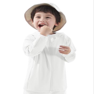 ACESTAR Kids UPF 50+ Sun Protection Shirts UV Long Sleeve Zip Up Hoodie SPF Cooling lightweight Jacket Workout Running Fishing Hiking (White,130)