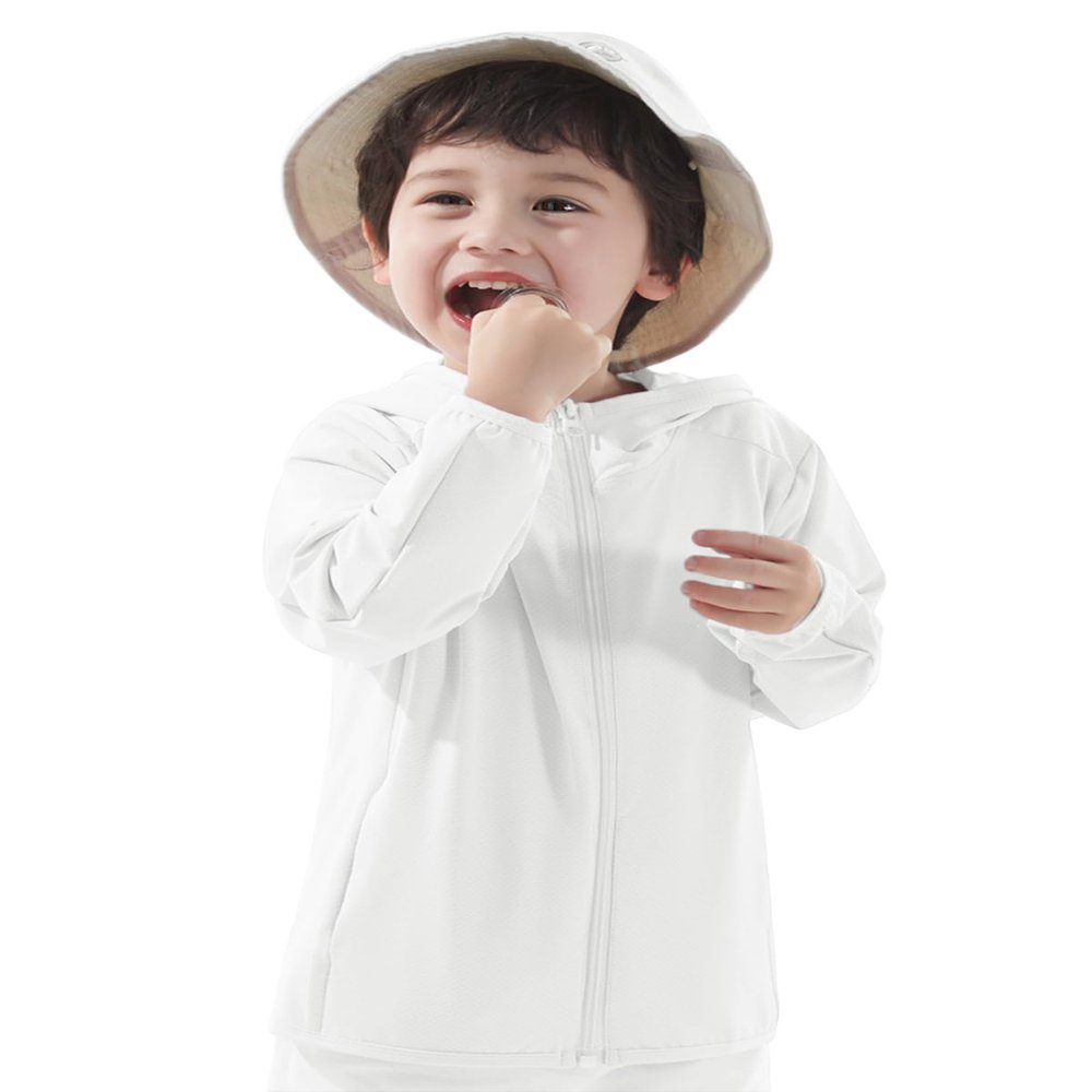 ACESTAR Kids UPF 50+ Sun Protection Shirts UV Long Sleeve Zip Up Hoodie SPF Cooling lightweight Jacket Workout Running Fishing Hiking (White,130)