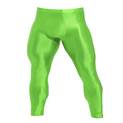 Moily Mens Thin Glossy Nylon Compression Baselayer Thermal Long Johns Underwear Footless Tights Fluorescent Green Medium