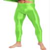 Moily Mens Thin Glossy Nylon Compression Baselayer Thermal Long Johns Underwear Footless Tights Fluorescent Green Medium view 3