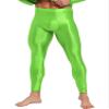 Moily Mens Thin Glossy Nylon Compression Baselayer Thermal Long Johns Underwear Footless Tights Fluorescent Green Medium view 4