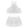 iiniim Girls Sequins Latin Jazz Salsa Ballet Dance Performance Dress Kids Crop Top with Tassel Tutu Skirt Dancewear Silver 9-10 Years view 3