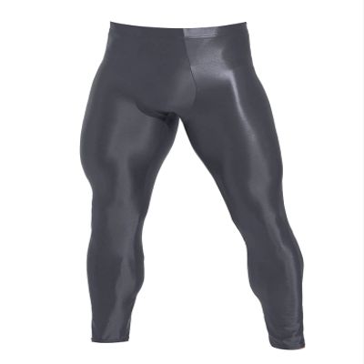 Moily Mens Thin Glossy Nylon Compression Baselayer Thermal Long Johns Underwear Footless Tights Dark Grey XX-Large