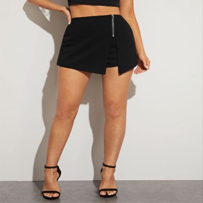 AKIOLOAS Women's Shorts Zip Up Asymmetrical Hem Skort Women's Shorts Shorts for Women (Color : Black, Size : Large)