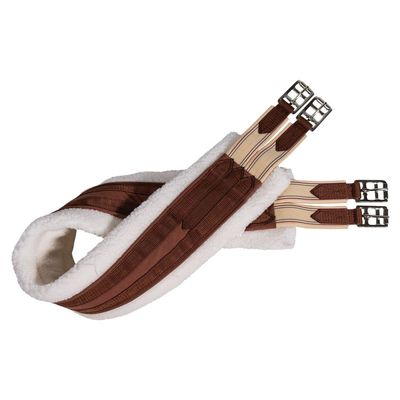 Dura-Tech Fleece Lined Double Elastic Girth for Horses | Size 46" | Color Brown | Comfortable Fleece Lining | Easy Adjustment with Stainless Steel Roller Buckles | Center D-Ring for Training Equipment