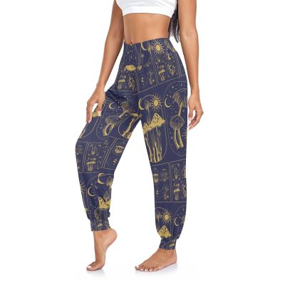 Aflyko Women Dance Pants Mushroom Hippie Moon Sun Boho Trousers Yoga Sweatpants Casual Sportwear Relaxed Fit Workout Harem Athletic Pants, L