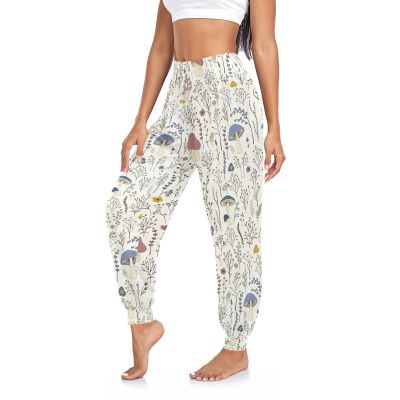 Aflyko Women Boho Trousers Mushroom Herb Botanic Sweatpants Yoga Dance Harem Pants