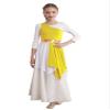 TiaoBug Kids Girls One Shoulder Color Block Praise Dance Dress Tunic Worship Robe Dress Lyrical Liturgical Costume Yellow 10 Years view 1
