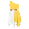 TiaoBug Kids Girls One Shoulder Color Block Praise Dance Dress Tunic Worship Robe Dress Lyrical Liturgical Costume Yellow 10 Years view 3