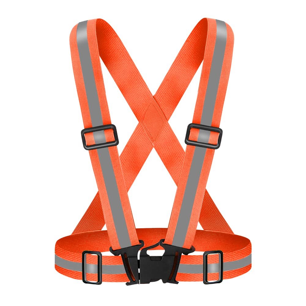 Fepdiu High Visibility Reflective Vest Safety Vest Running Reflective Gear Adjustable Reflective Vest for Walking,Jogging,Hiking,Night Cycling (Orange)