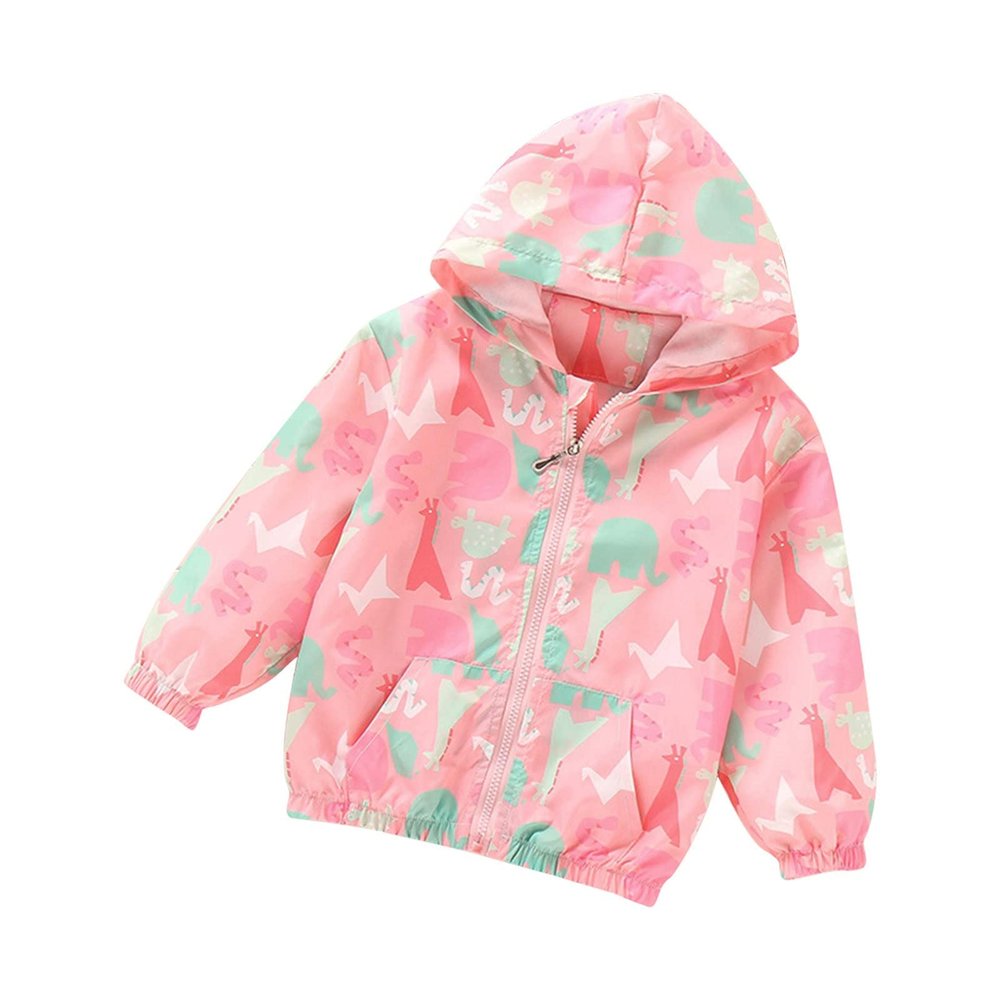 Toddler Kids Baby Girls Boys Cartoon Floral Print Jacket Zipper Hooded Windproof Coat Windbreaker (Pink, 4-5 Years)