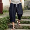 GOKKILRW Mens Linen Capri Pants Casual Baggy Harem Cropped Trouser Loose Outdoor Workout Joggers Lightweight Beach Yoga Pants(Black,4X-Large) view 2