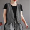 Bozanly Women's Sleeveless Button Down Vest Casual V Neck Cotton Linen Blazer Jacket with Pockets(0455-Gray-S) view 2