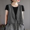 Bozanly Women's Sleeveless Button Down Vest Casual V Neck Cotton Linen Blazer Jacket with Pockets(0455-Gray-S) view 3