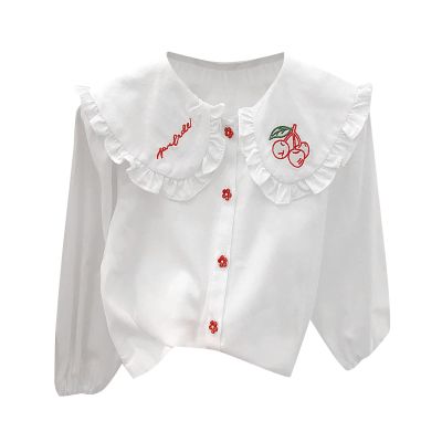 Girl's Lace Embroidered Turn Down Collar Long Sleeved Cotton Casual Shirt Cute Clothes for 1 to 6 (Green, 12-18 Months)