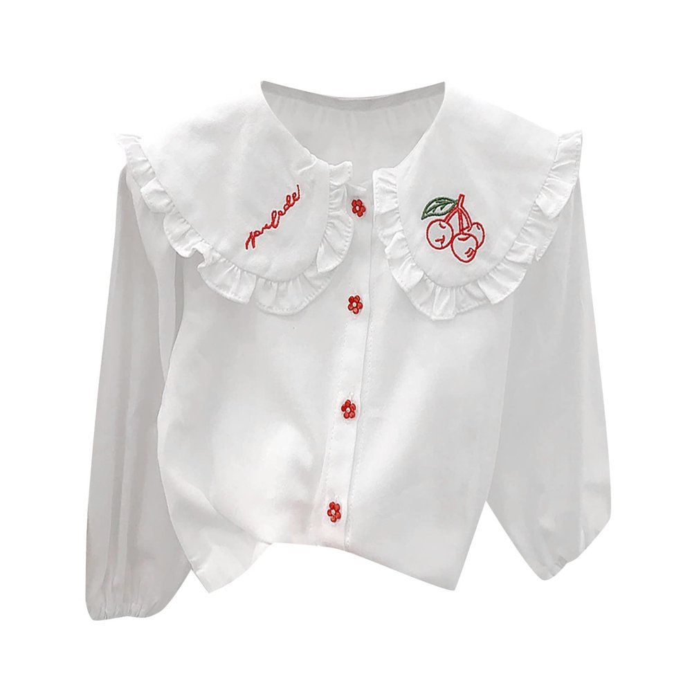 Girl's Lace Embroidered Turn Down Collar Long Sleeved Cotton Casual Shirt Cute Clothes for 1 to 6 (Green, 12-18 Months)