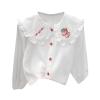 Girl's Lace Embroidered Turn Down Collar Long Sleeved Cotton Casual Shirt Cute Clothes for 1 to 6 (Green, 12-18 Months) view 1