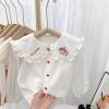 Girl's Lace Embroidered Turn Down Collar Long Sleeved Cotton Casual Shirt Cute Clothes for 1 to 6 (Green, 12-18 Months) view 2