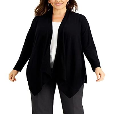 JM Collection Plus Size Open Front Cardigan Deep Black 0X