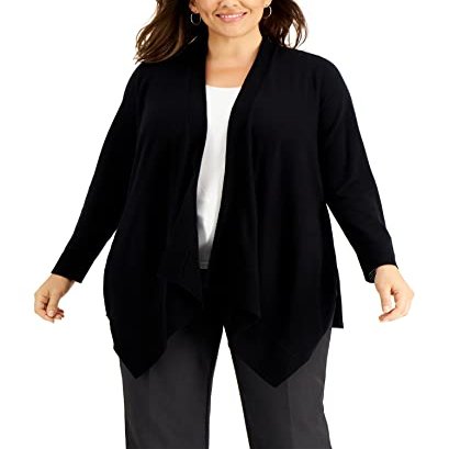 JM Collection Plus Size Open Front Cardigan Deep Black 0X