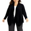 JM Collection Plus Size Open Front Cardigan Deep Black 0X view 1