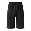 FUMOOD Classic Twill Cotton Shorts for Men Big and Tall Board Baggy Shorts Baggy Loose Tapered Linen Short Black view 2