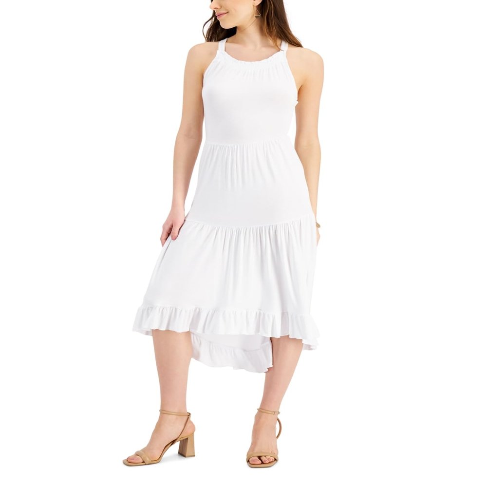 Willow D Women's Tiered High-Low Sleeveless Dress White